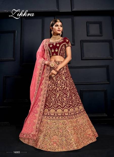 Maroon Colour Latest Designer Heavy Velvet Bridal Wedding Wear Stone Dori And Thread Work Lehenga Choli Collection 16005 Catalog